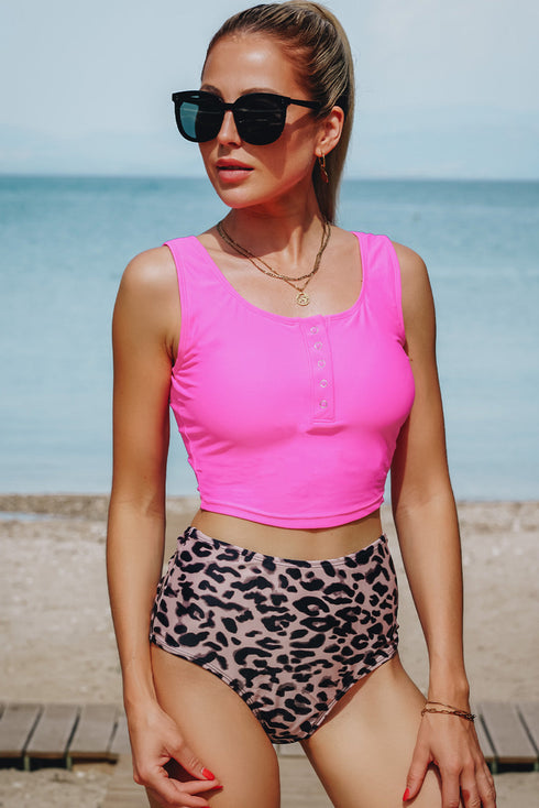 Square Neck Sleeveless Print Tankini Set